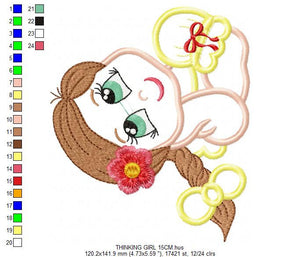 Baby girl embroidery designs - Teenager embroidery design machine embroidery pattern - girl with braid applique design - princess embroidery