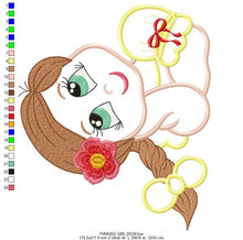 Load image into Gallery viewer, Baby girl embroidery designs - Teenager embroidery design machine embroidery pattern - girl with braid applique design - princess embroidery
