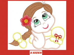 Baby girl embroidery designs - Teenager embroidery design machine embroidery pattern - girl with braid applique design - princess embroidery