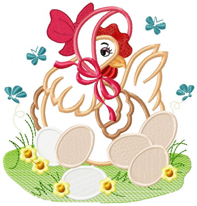 Chicken with eggs embroidery designs - Farm embroidery design machine embroidery pattern - instant download - Kitchen towel embroidery file