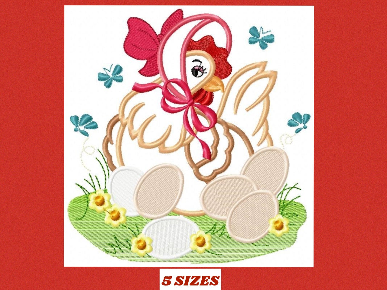 Chicken with eggs embroidery designs - Farm embroidery design machine embroidery pattern - instant download - Kitchen towel embroidery file