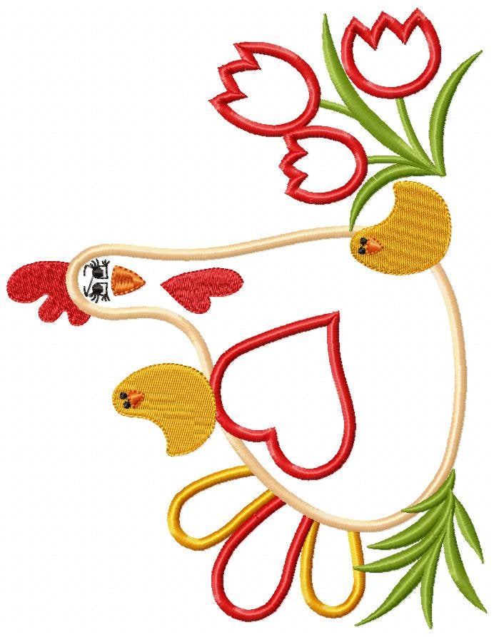 Chicken with flowers embroidery designs - Farm animal embroidery design machine embroidery pattern - Chicken applique - Instant download pes