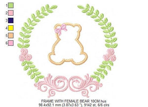 Bear with wreath embroidery design - Teddy embroidery design machine embroidery pattern - baby girl embroidery file - Boy applique design