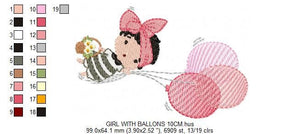 Baby girl embroidery designs - Fairy embroidery design machine embroidery pattern - girl with balloon embroidery file - toddler embroidery