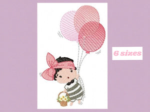 Baby girl embroidery designs - Fairy embroidery design machine embroidery pattern - girl with balloon embroidery file - toddler embroidery