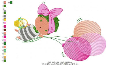 Baby girl embroidery designs - Fairy embroidery design machine embroidery pattern - girl with balloon embroidery file - toddler embroidery Marcia Embroidery
