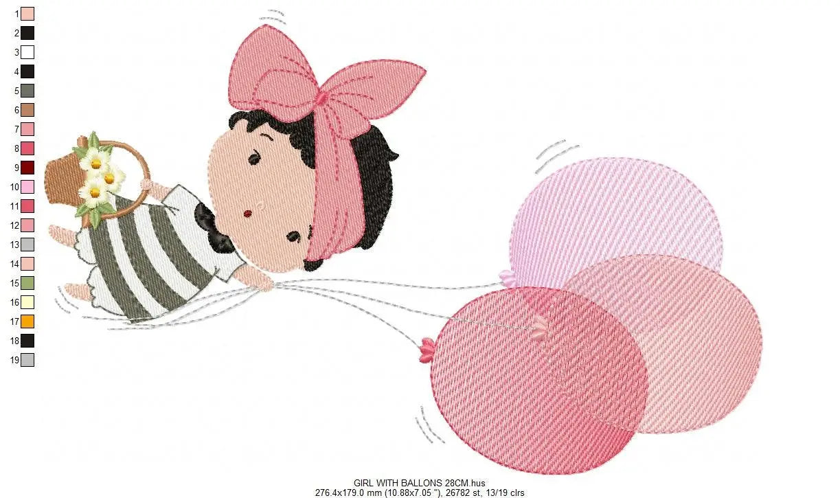 Baby girl embroidery designs - Fairy embroidery design machine embroidery pattern - girl with balloon embroidery file - toddler embroidery Marcia Embroidery