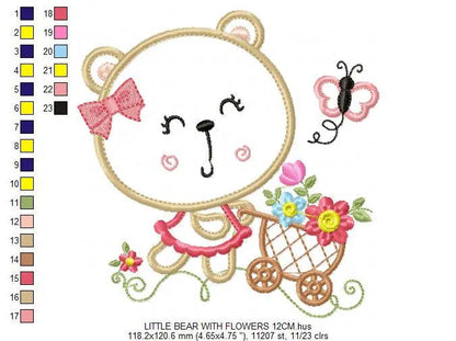 Bear embroidery designs - Delicate Bear embroidery design machine embroidery pattern - Mama bear with flowers - Bear applique design pes hus Marcia Embroidery