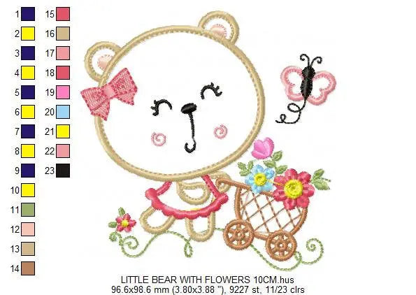 Bear embroidery designs - Delicate Bear embroidery design machine embroidery pattern - Mama bear with flowers - Bear applique design pes hus Marcia Embroidery