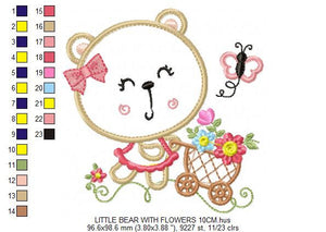 Bear embroidery designs - Delicate Bear embroidery design machine embroidery pattern - Mama bear with flowers - Bear applique design pes hus