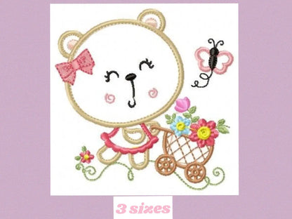 Bear embroidery designs - Delicate Bear embroidery design machine embroidery pattern - Mama bear with flowers - Bear applique design pes hus Marcia Embroidery