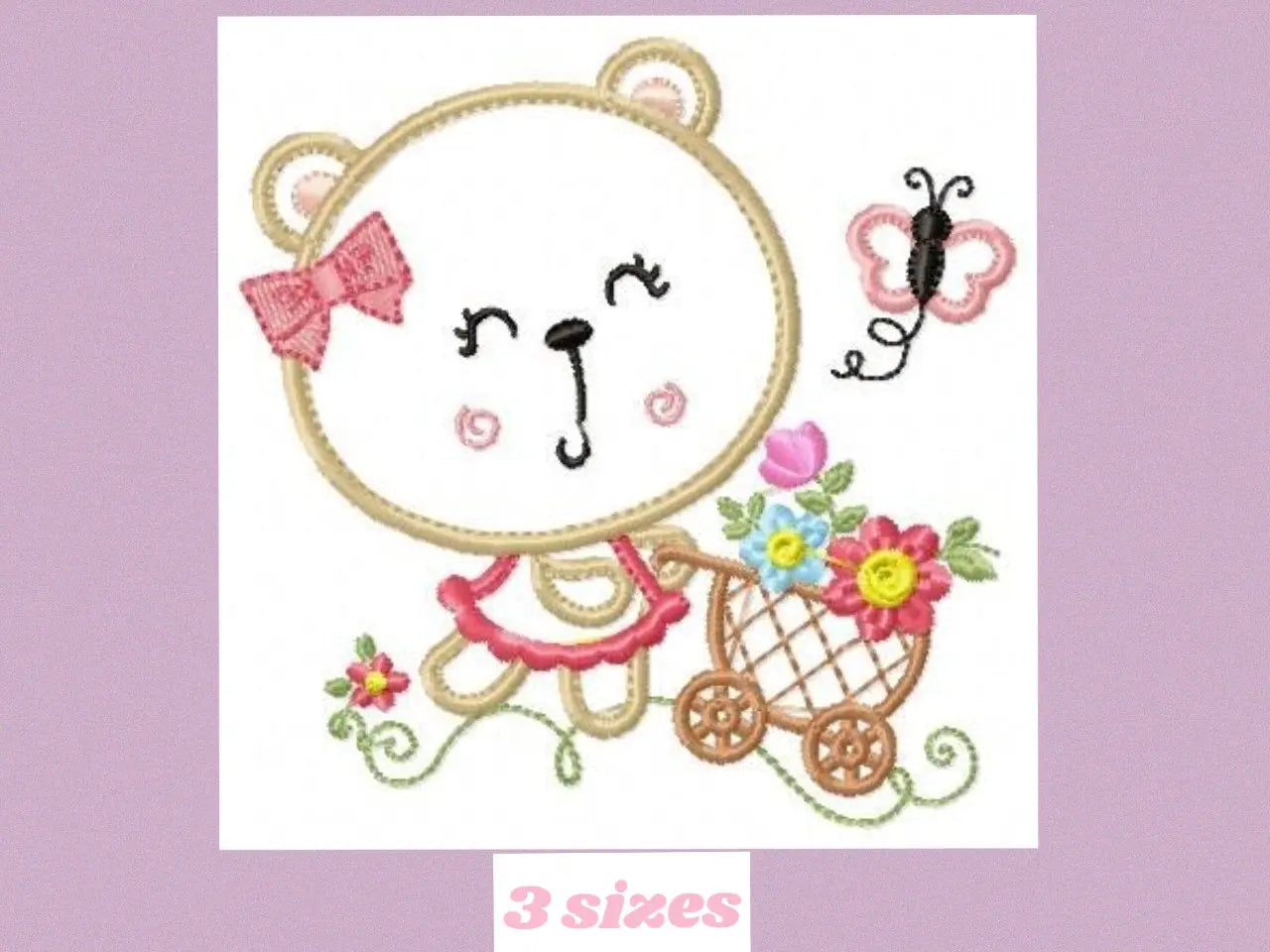 Bear embroidery designs - Delicate Bear embroidery design machine embroidery pattern - Mama bear with flowers - Bear applique design pes hus Marcia Embroidery