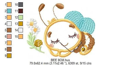Bee embroidery design - Sleeping Honey Bee embroidery designs machine embroidery pattern - Bee applique frame tag - instant download pes jef Marcia Embroidery