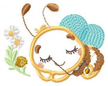 Load image into Gallery viewer, Bee embroidery design - Sleeping Honey Bee embroidery designs machine embroidery pattern - Bee applique frame tag - instant download pes jef
