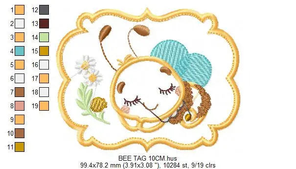 Bee embroidery design - Sleeping Honey Bee embroidery designs machine embroidery pattern - Bee applique frame tag - instant download pes jef Marcia Embroidery