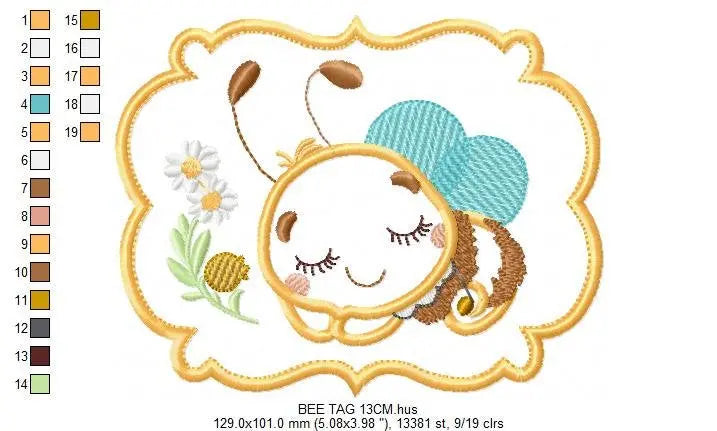 Bee embroidery design - Sleeping Honey Bee embroidery designs machine embroidery pattern - Bee applique frame tag - instant download pes jef Marcia Embroidery