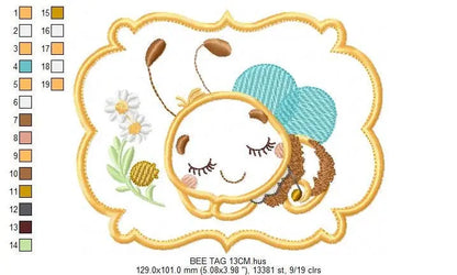 Bee embroidery design - Sleeping Honey Bee embroidery designs machine embroidery pattern - Bee applique frame tag - instant download pes jef Marcia Embroidery