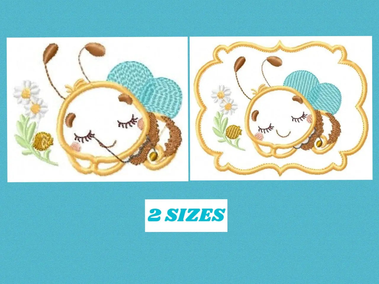 Bee embroidery design - Sleeping Honey Bee embroidery designs machine embroidery pattern - Bee applique frame tag - instant download pes jef Marcia Embroidery