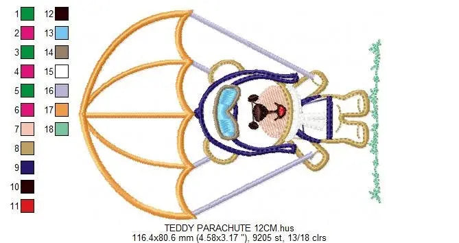 Skydiver embroidery designs - Bear with parachute embroidery design machine embroidery pattern - Teddy bear embroidery Pilot Bear boy design Marcia Embroidery