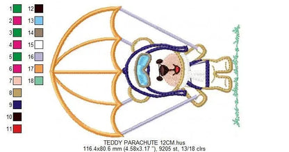 Skydiver embroidery designs - Bear with parachute embroidery design machine embroidery pattern - Teddy bear embroidery Pilot Bear boy design Marcia Embroidery