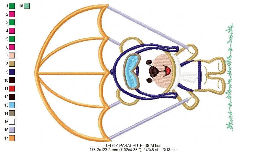 Skydiver embroidery designs - Bear with parachute embroidery design machine embroidery pattern - Teddy bear embroidery Pilot Bear boy design Marcia Embroidery