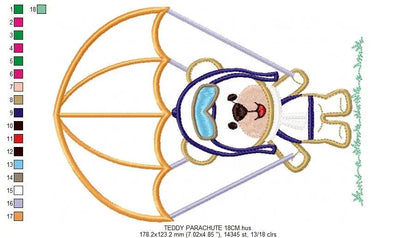 Skydiver embroidery designs - Bear with parachute embroidery design machine embroidery pattern - Teddy bear embroidery Pilot Bear boy design Marcia Embroidery