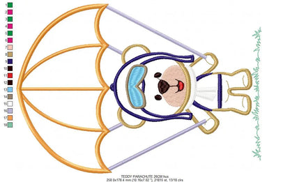 Skydiver embroidery designs - Bear with parachute embroidery design machine embroidery pattern - Teddy bear embroidery Pilot Bear boy design Marcia Embroidery