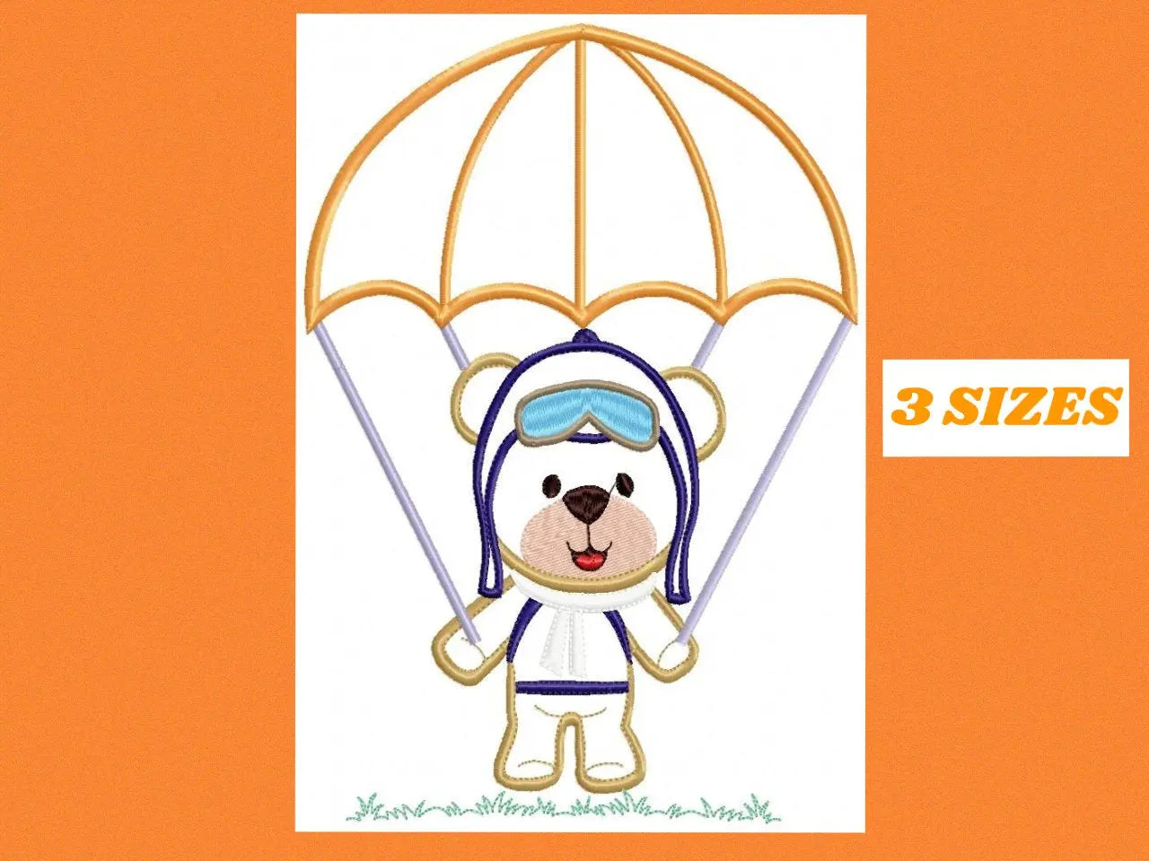 Skydiver embroidery designs - Bear with parachute embroidery design machine embroidery pattern - Teddy bear embroidery Pilot Bear boy design Marcia Embroidery