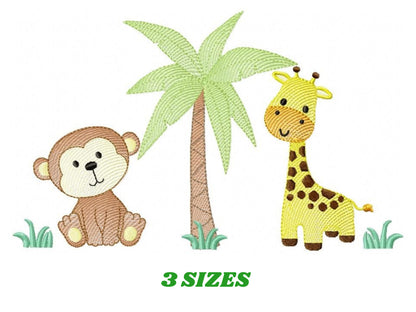 Safari embroidery designs - Animals embroidery design machine embroidery pattern - Giraffe embroidery monkey embroidery - digital download
