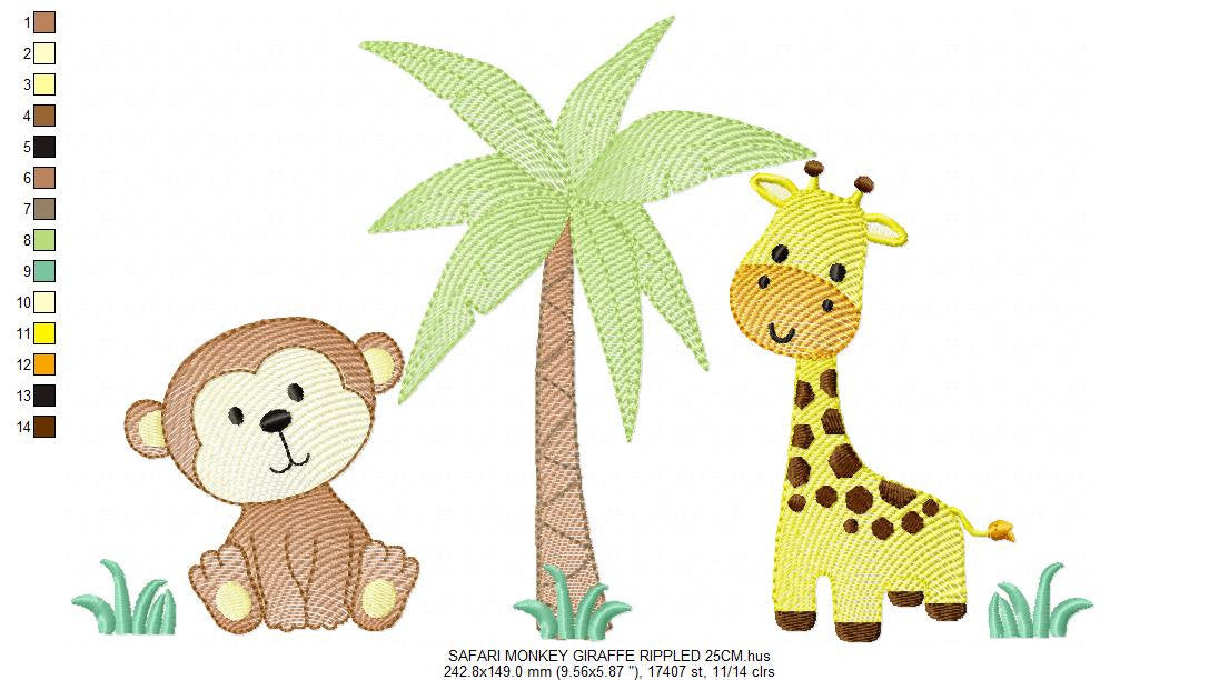 Safari embroidery designs - Animals embroidery design machine embroidery pattern - Giraffe embroidery monkey embroidery - digital download