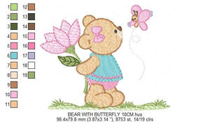 Teddy Bear embroidery designs - Baby girl embroidery design machine embroidery pattern - Bear with butterfly embroidery file - digital file