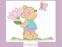 Laden Sie das Bild in den Galerie-Viewer, Teddy Bear embroidery designs - Baby girl embroidery design machine embroidery pattern - Bear with butterfly embroidery file - digital file
