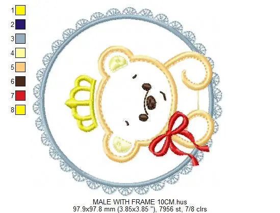 Bear embroidery designs - Teddy embroidery design machine embroidery pattern - baby girl embroidery file - King Bear applique design Frame Marcia Embroidery