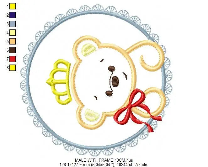 Bear embroidery designs - Teddy embroidery design machine embroidery pattern - baby girl embroidery file - King Bear applique design Frame Marcia Embroidery