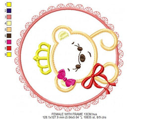 Bear embroidery designs - Teddy embroidery design machine embroidery pattern - baby girl embroidery file - King Bear applique design Frame