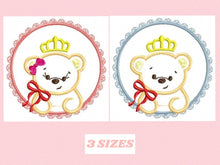 Load image into Gallery viewer, Bear embroidery designs - Teddy embroidery design machine embroidery pattern - baby girl embroidery file - King Bear applique design Frame
