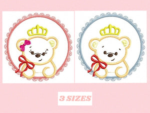 Bear embroidery designs - Teddy embroidery design machine embroidery pattern - baby girl embroidery file - King Bear applique design Frame