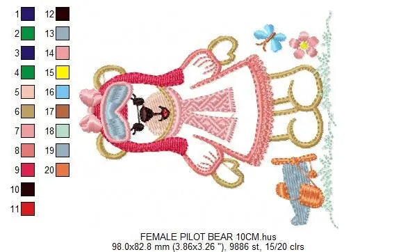 Girl Pilot embroidery designs - Bear embroidery design machine embroidery pattern - Teddy bear applique design - Baby girl embroidery file Marcia Embroidery