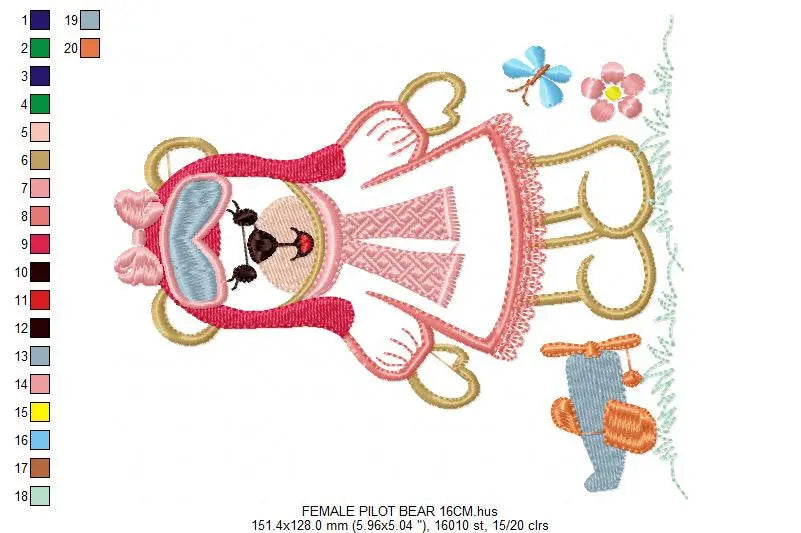 Girl Pilot embroidery designs - Bear embroidery design machine embroidery pattern - Teddy bear applique design - Baby girl embroidery file Marcia Embroidery