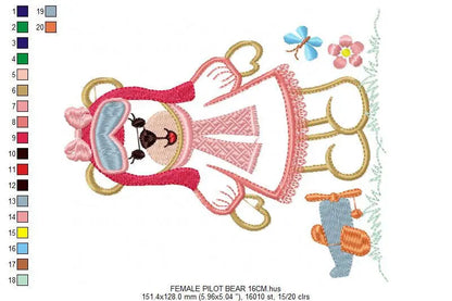 Girl Pilot embroidery designs - Bear embroidery design machine embroidery pattern - Teddy bear applique design - Baby girl embroidery file Marcia Embroidery