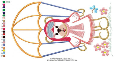 Female Bear with parachute embroidery designs - Skydiver embroidery design machine embroidery pattern - bear embroidery file - Pilot Bear Marcia Embroidery
