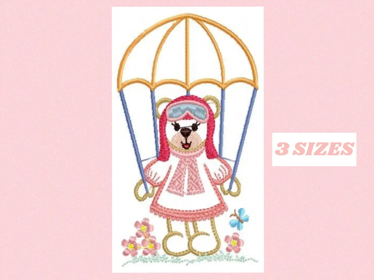 Female Bear with parachute embroidery designs - Skydiver embroidery design machine embroidery pattern - bear embroidery file - Pilot Bear Marcia Embroidery