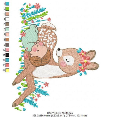 Deer embroidery design - Animal embroidery designs machine embroidery pattern - Newborn embroidery file - baby girl embroidery  Woodland