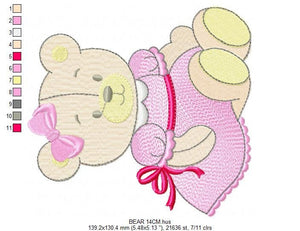 Bear embroidery designs - Baby girl embroidery design machine embroidery pattern - Female bear embroidery file - Teddy Bear applique design