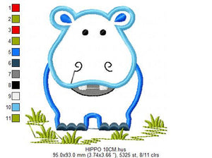 Hippo embroidery designs - Safari embroidery design machine embroidery pattern - Animal embroidery file hippo applique pattern front & back