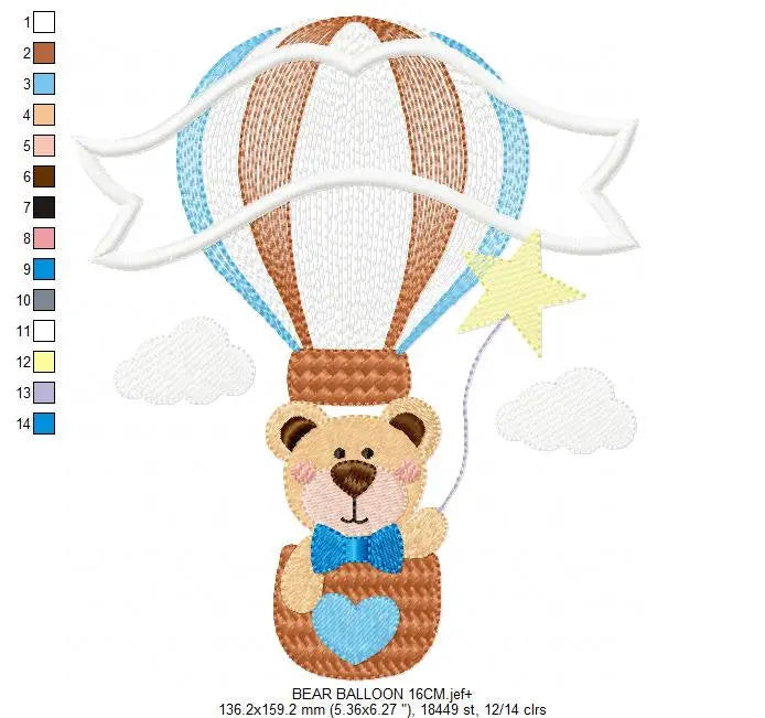 Bear embroidery designs - Hot air balloon embroidery design machine embroidery pattern - Nursery embroidery - bear filled stitch newborn Marcia Embroidery