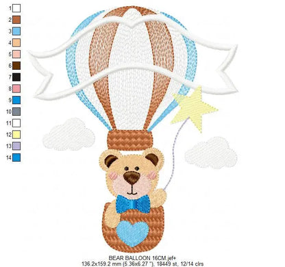 Bear embroidery designs - Hot air balloon embroidery design machine embroidery pattern - Nursery embroidery - bear filled stitch newborn Marcia Embroidery