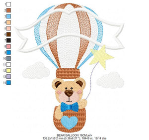 Bear embroidery designs - Hot air balloon embroidery design machine embroidery pattern - Nursery embroidery - bear filled stitch newborn