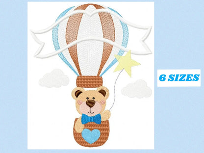 Bear embroidery designs - Hot air balloon embroidery design machine embroidery pattern - Nursery embroidery - bear filled stitch newborn Marcia Embroidery