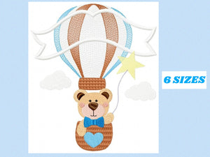 Bear embroidery designs - Hot air balloon embroidery design machine embroidery pattern - Nursery embroidery - bear filled stitch newborn